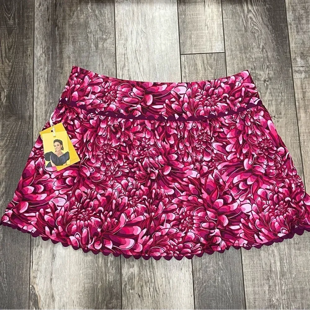 NWT Kika Vargas Mum Scalloped Hem Mini Skirt Pink and White Floral Size 16